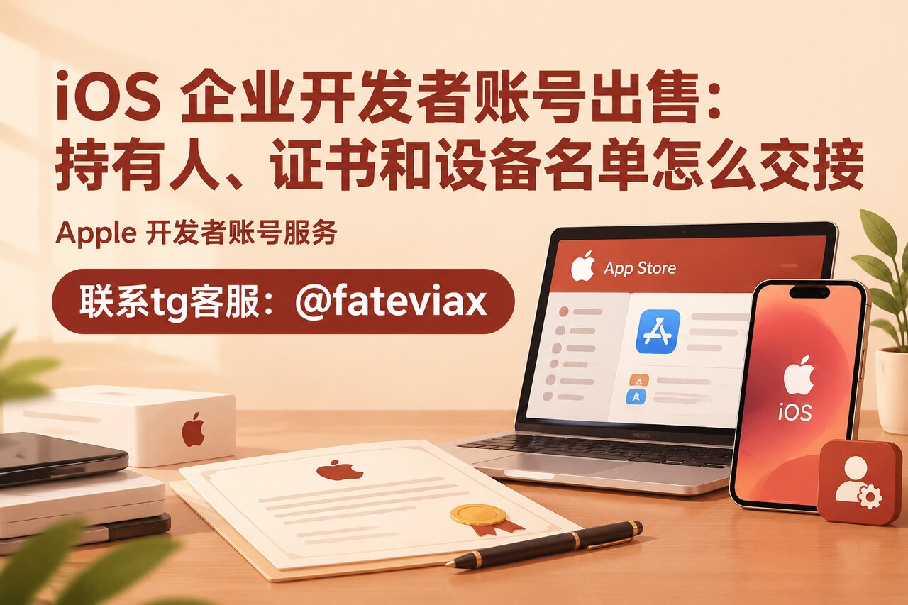 iOS 企业开发者账号出售交接中的持有人、分发证书与描述文件核对示意