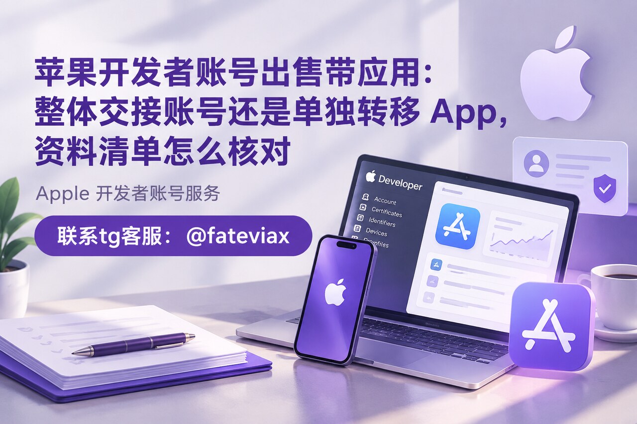 苹果开发者账号出售场景下，带应用的老号交接资料清单示意图