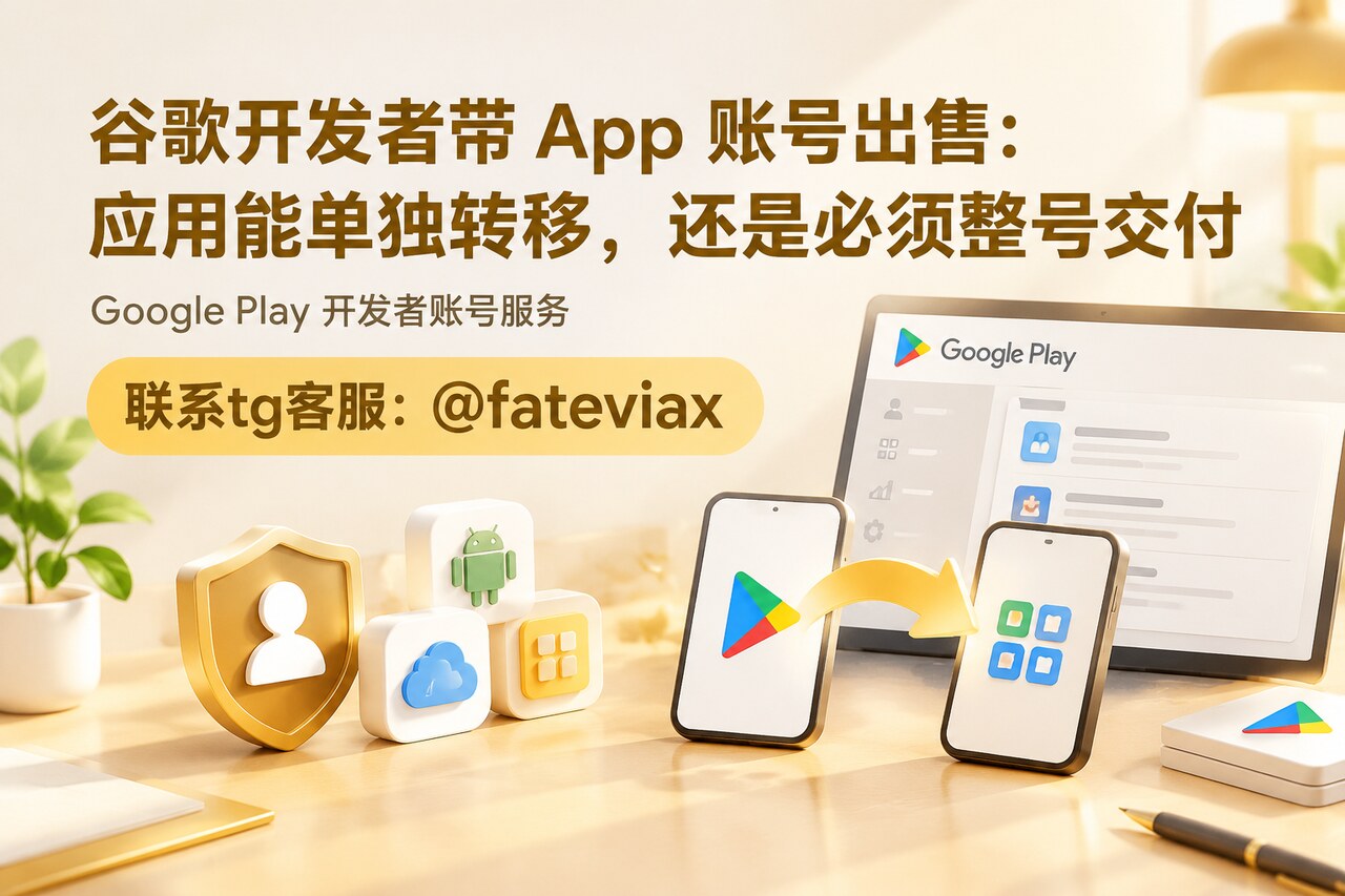 谷歌开发者带 App 账号出售中应用转移与整号交付的对比示意图